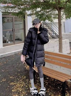 Lusam 白鸭绒羽绒服女2025年新款冬季加厚黑色中长款宽松显瘦外套