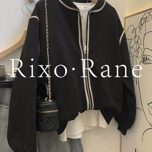 法国Rixo Rane ?小香风外套黑色棒球服女秋冬季美式拉链夹克上衣