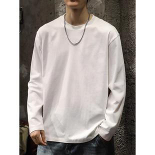 neith 秋冬季 BIAS重磅纯棉白色长袖 打底衫 内搭圆领卫衣 T恤男士