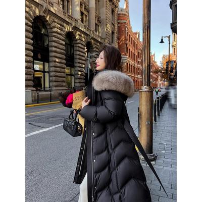 BEBE JUDY大毛领羽绒服女中长款25冬季新款过膝显瘦白鹅绒外套厚