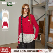 UNIFREE彩点套头针织衫 miu系安可拉红美式 复古蝴蝶结刺绣显瘦上衣