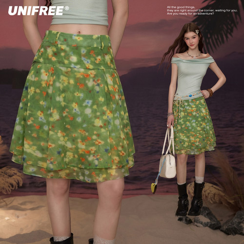 【昕怡粉丝专享】UNIFREE植物花卉半身裙U262Q882B1B1