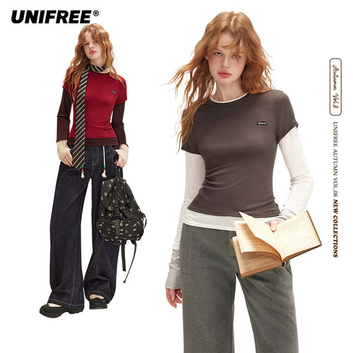 UNIFREE修身拼色长袖T恤
