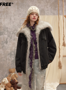 【甜甜圈专属】UNIFREE牛仔拼接外套机车风加厚U254B403G1G1-2