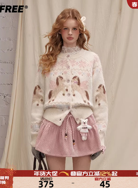UNIFREE高级感复古针织衫飞马提花可爱蝴蝶结新品女宽松开衫外套
