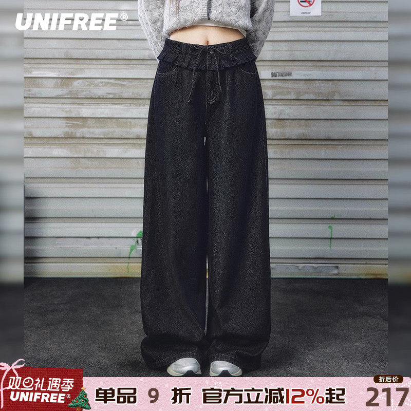 UNIFREE牛仔裤简约高腰复古