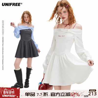 UNIFREE吊带衬衫拼接连衣裙