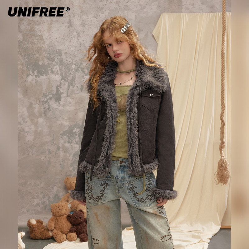 【昕怡专属】UNIFREE美式复古外套仿真毛设计感U254B523E1E1-2