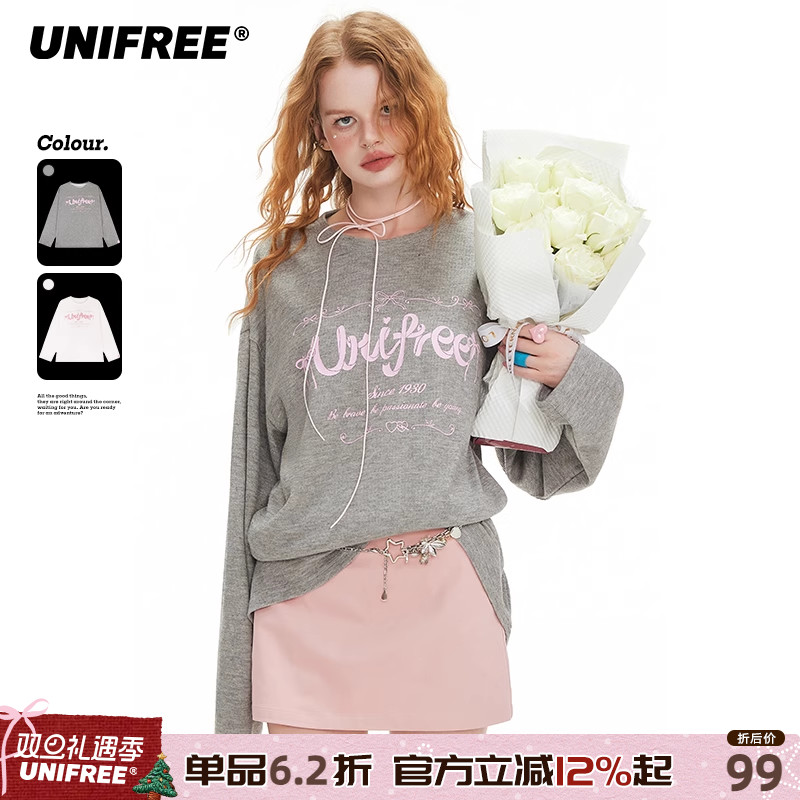 UNIFREE长袖T恤辣妹风圆领