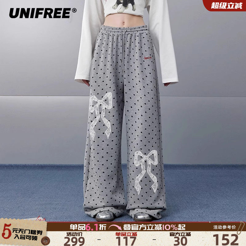 UNIFREE蝴蝶结波点休闲裤