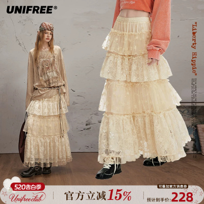 UNIFREE蕾丝长款半身裙