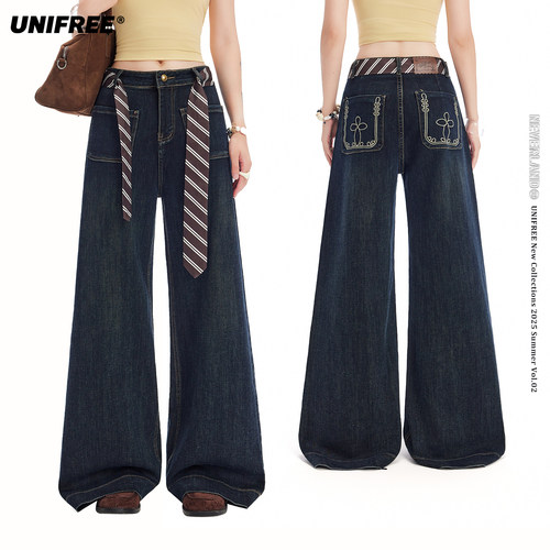 【昕怡粉丝专享】UNIFREE丹宁蓝牛仔裤2微喇宽松显瘦U261P062V1B1