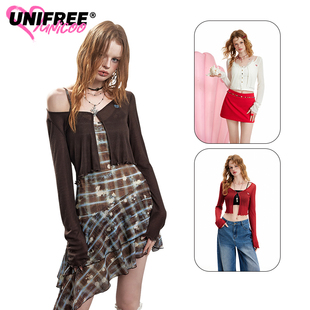 UNIFREE韩版莱赛尔长袖外套女花边薄款小个子短款连衣裙外搭罩衫