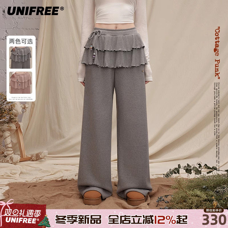 UNIFREE灰色软糯加绒休闲裤
