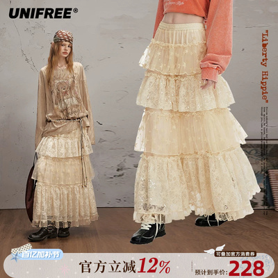 UNIFREE蕾丝长款半身裙