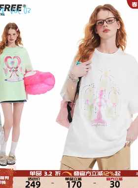 【25年夏】UNIFREE韩版宽松短袖T恤烫钻蝴蝶结印花学院风百搭上衣