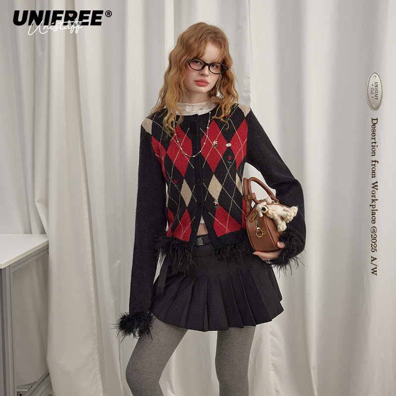 【昕怡专属】UNIFREE黑色复古风毛针织衫U254N041C1G1