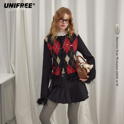【昕怡专属】UNIFREE黑色复古风毛针织衫U254N041C1G1