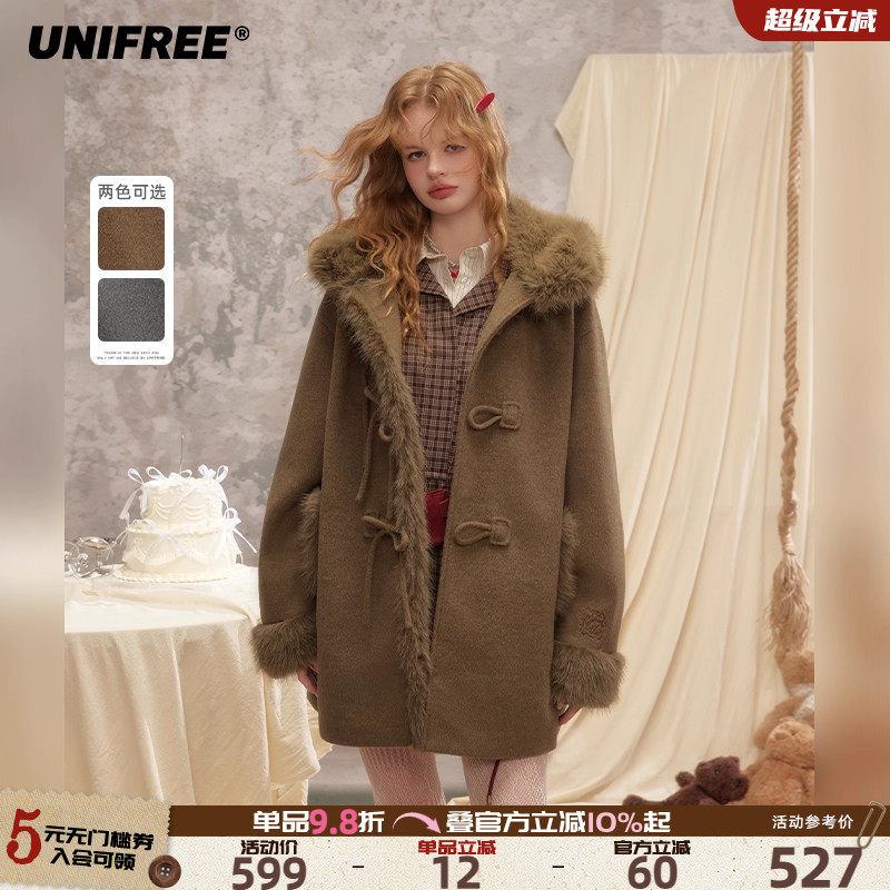 UNIFREE可可布朗尼毛呢外套