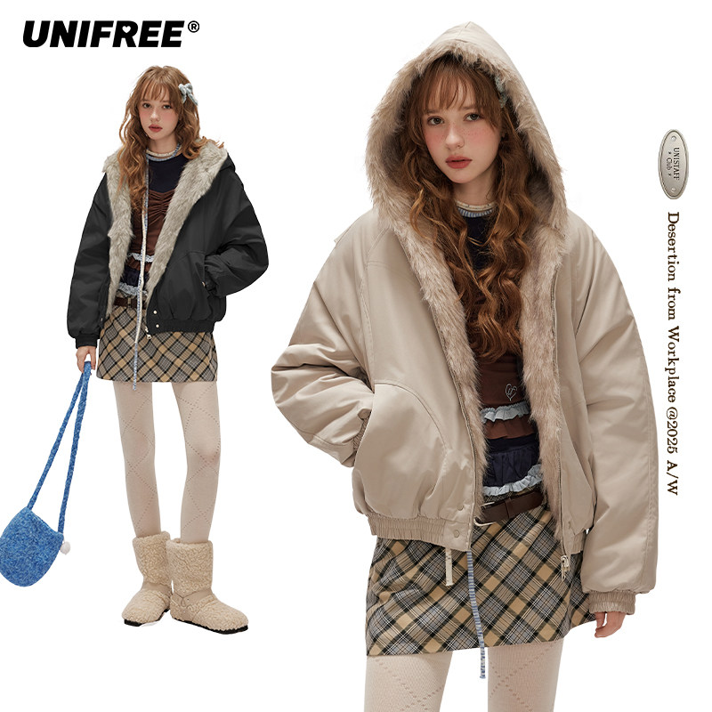 UNIFREE宽松毛绒绒棉服