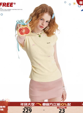 【25年夏】UNIFREE黄色短袖T恤蝴蝶结褶皱设计感收腰别致洋气上衣