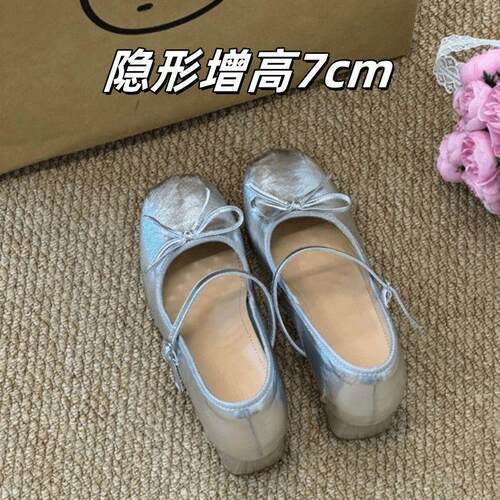 羊皮版~法式复古内增高7cm芭蕾风蝴蝶单鞋一字扣粗跟玛丽珍鞋