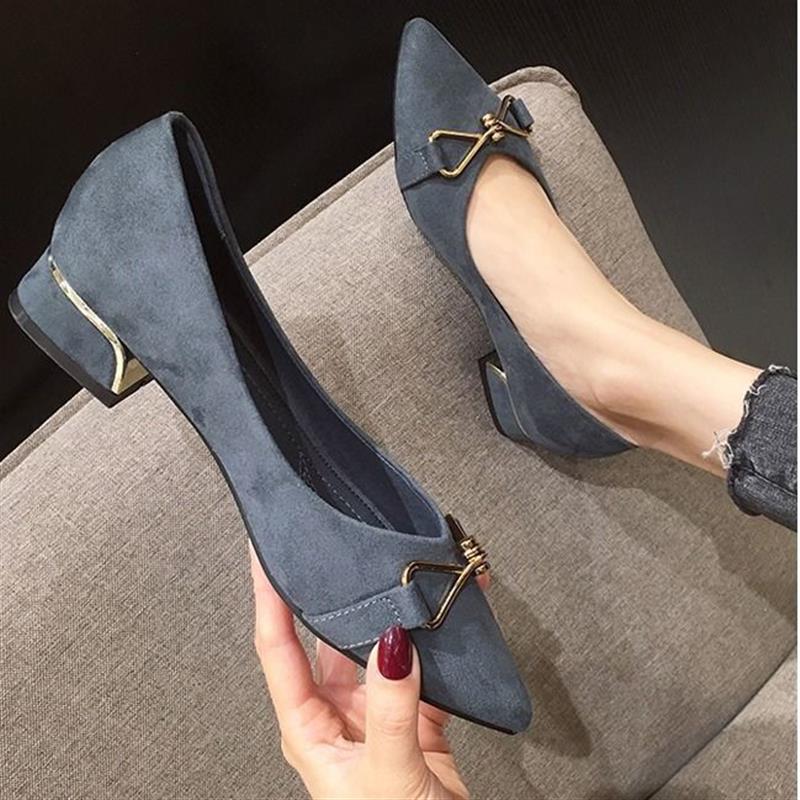 单鞋女新款时尚粗跟浅口中跟女鞋子软底韩版妈妈鞋百搭小皮鞋女