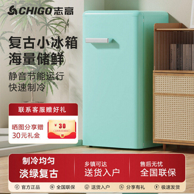 志高复古小冰箱一级能效冷藏柜家用小型饮料柜保鲜柜美容院小冰箱