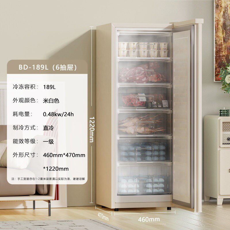 志高小冰柜立式家用冷柜全冷冻抽屉式冰柜节能单门一级能效冰箱