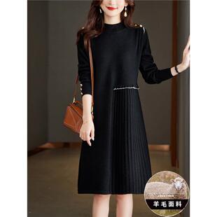 GPTP气质优雅黑色毛衣连衣裙女冬季大码胖mm显瘦中长款针织打底裙