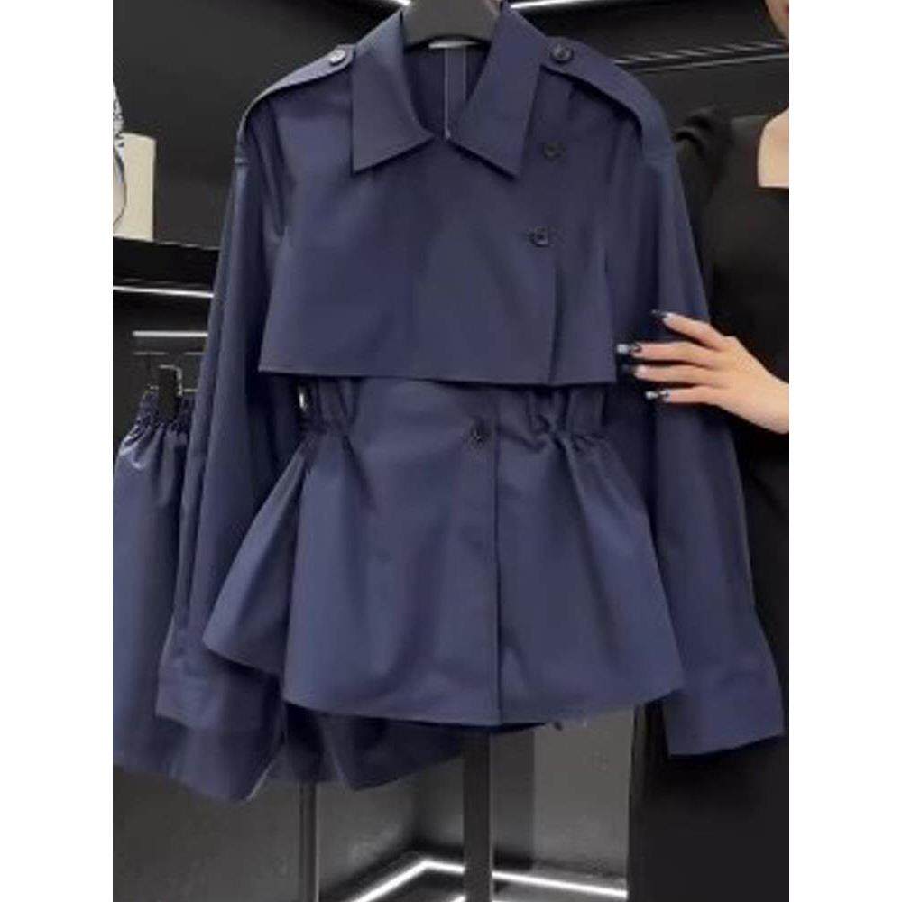 简约高端藏蓝色风衣外套女装女2025秋新款大码高级感轻奢外套上装