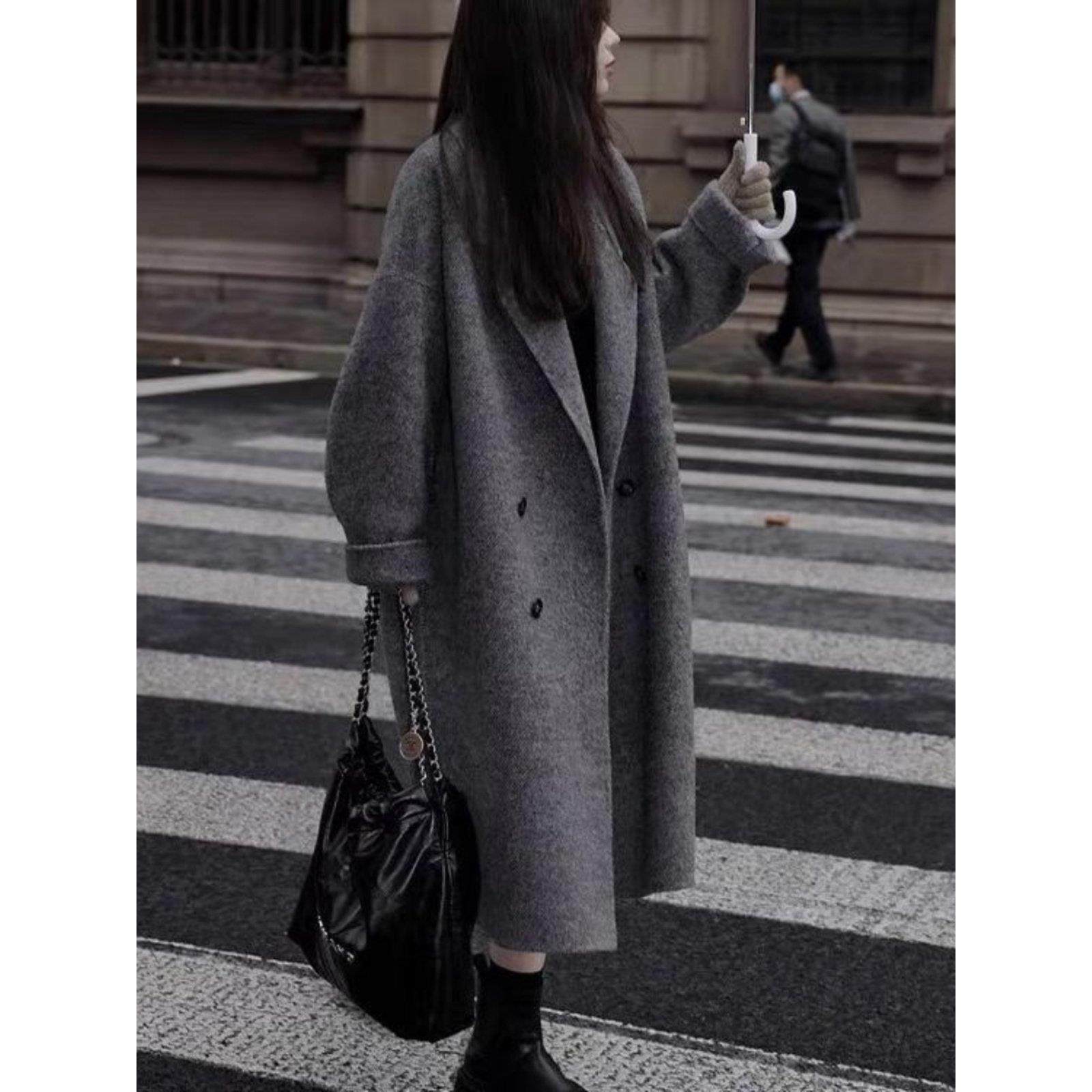 Baulmain Paul灰色双面羊绒大衣秋冬新慵懒风中长宽松羊毛呢外套