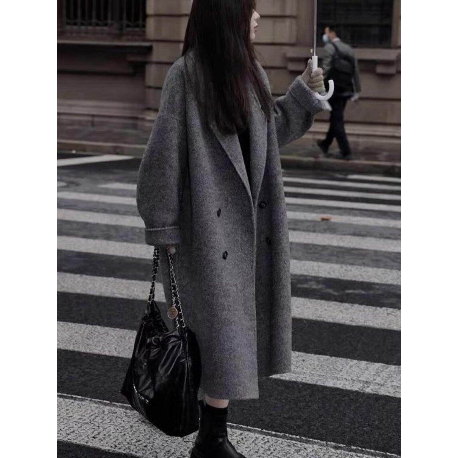 Baulmain Paul灰色双面羊绒大衣秋冬新慵懒风中长宽松羊毛呢外套