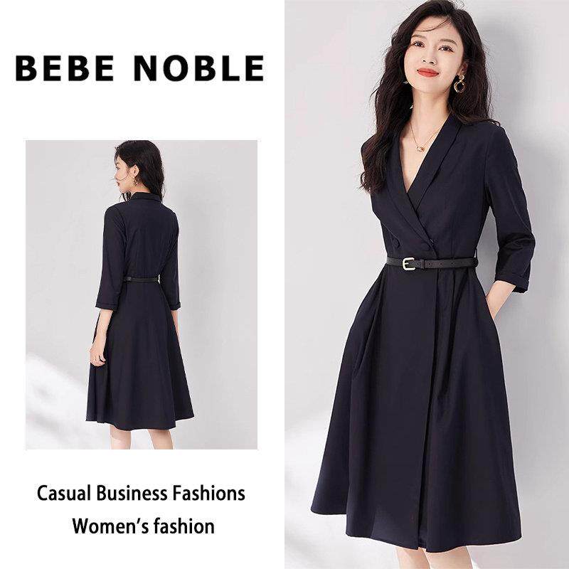 BEBE NOBLE轻奢简约修身西装连衣裙女春秋季高级感收腰大摆裙子