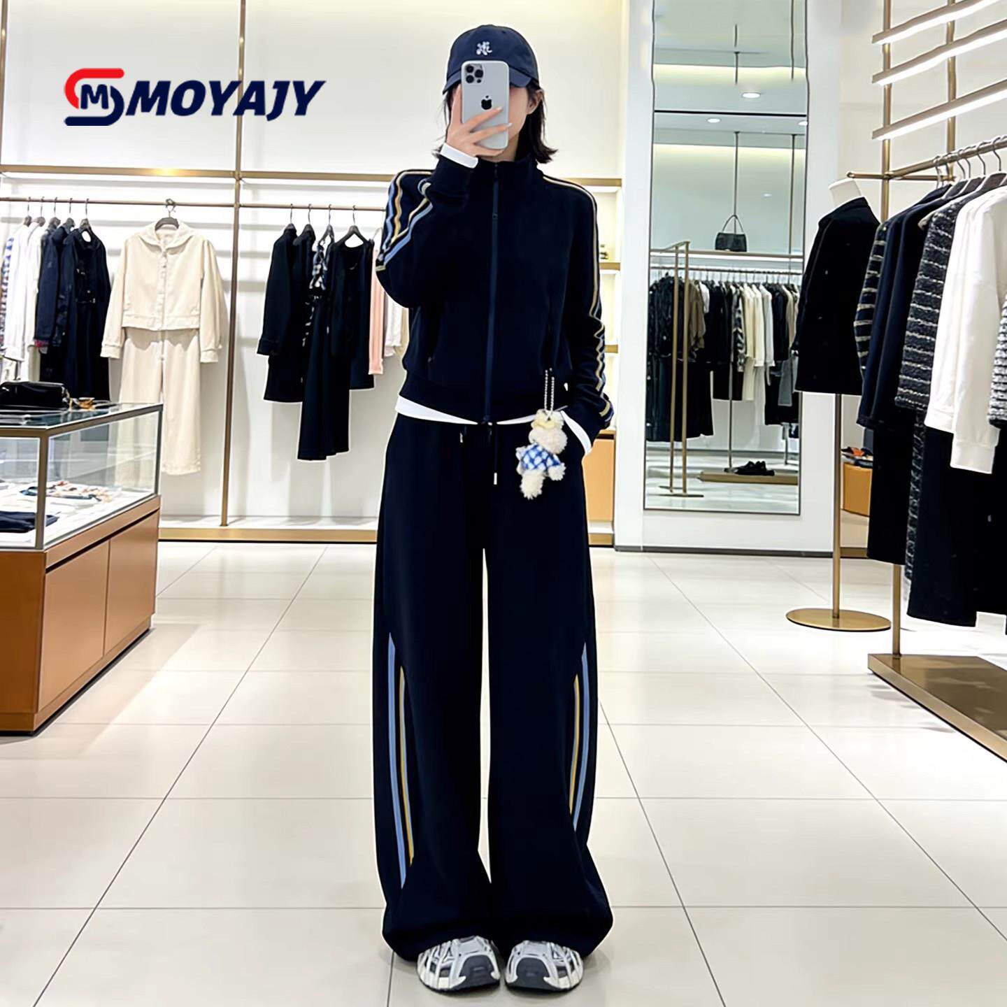 MOYAJY品牌春秋新款休闲运动套装女减龄穿搭撞色外套阔腿长裤套装