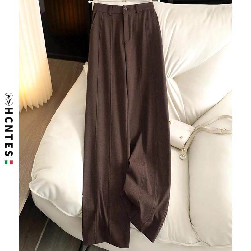 HCNTES阔腿裤女2024秋冬新款复古高腰垂坠感显瘦宽松直筒西装长裤