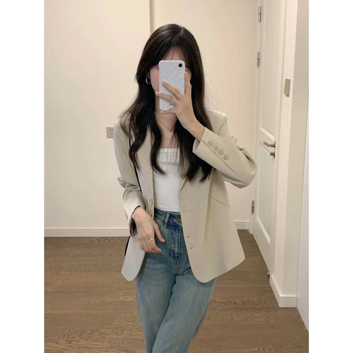 LILY MOST浅卡其休闲西装外套女春新款小个子短款气质高级感西服