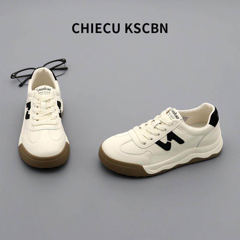 Chiecu Kscbn休闲风厚底阿甘鞋女圆头系带小白鞋真皮板鞋运动鞋