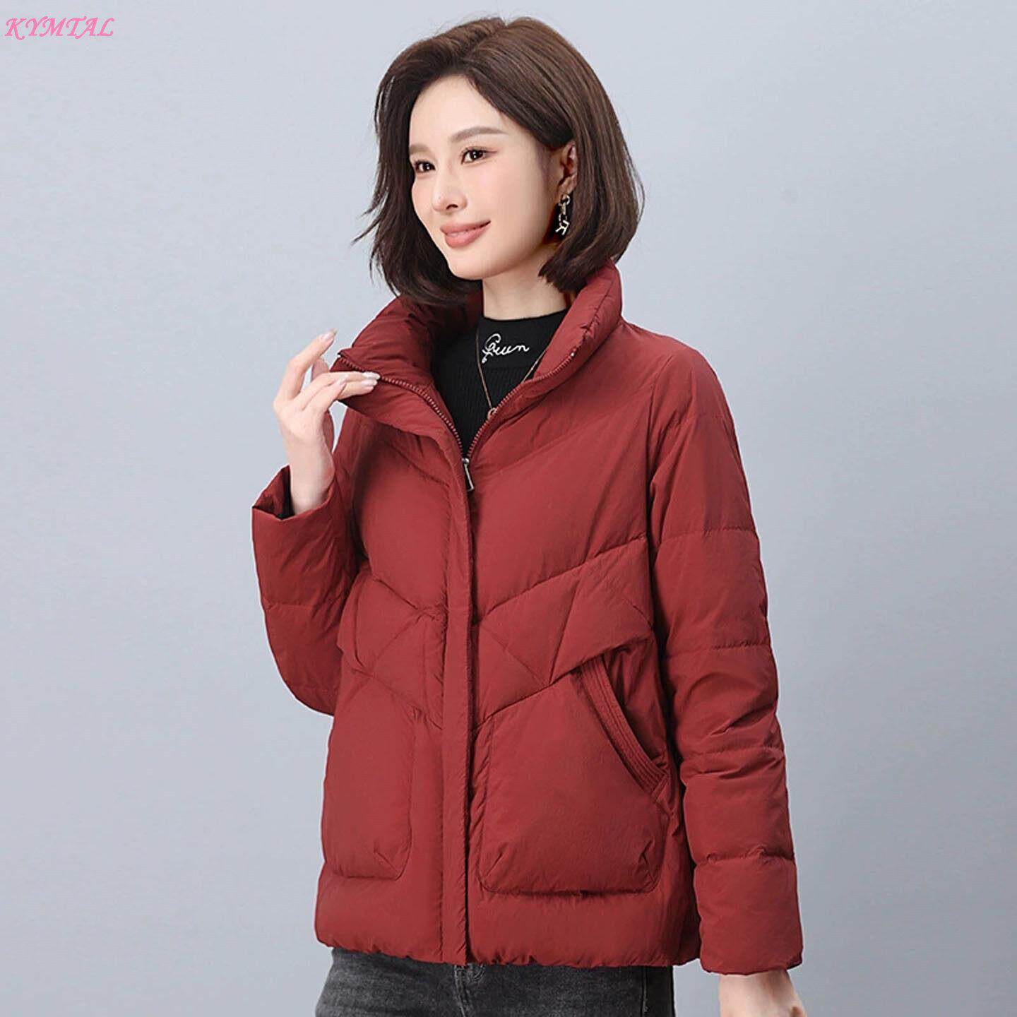 KYMTAL短款红色羽绒服女轻薄2025年冬季新款立领白鸭绒宽松外套