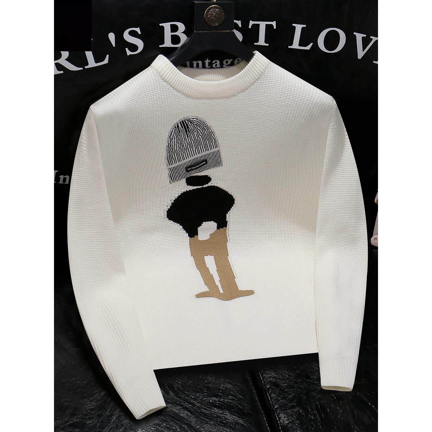 韩版圆领男士针织毛衣2025年秋冬新款套头提花针织衫时尚休闲打底,男装,针织衫/毛衣,淘宝优惠券,粉丝福利购,淘宝优惠卷