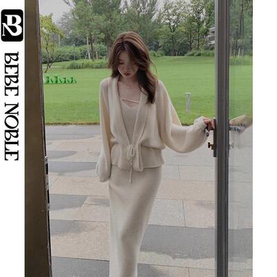 BEBE NOBLE小香风毛衣套装气质名媛针织吊带两件式洋装女春秋季