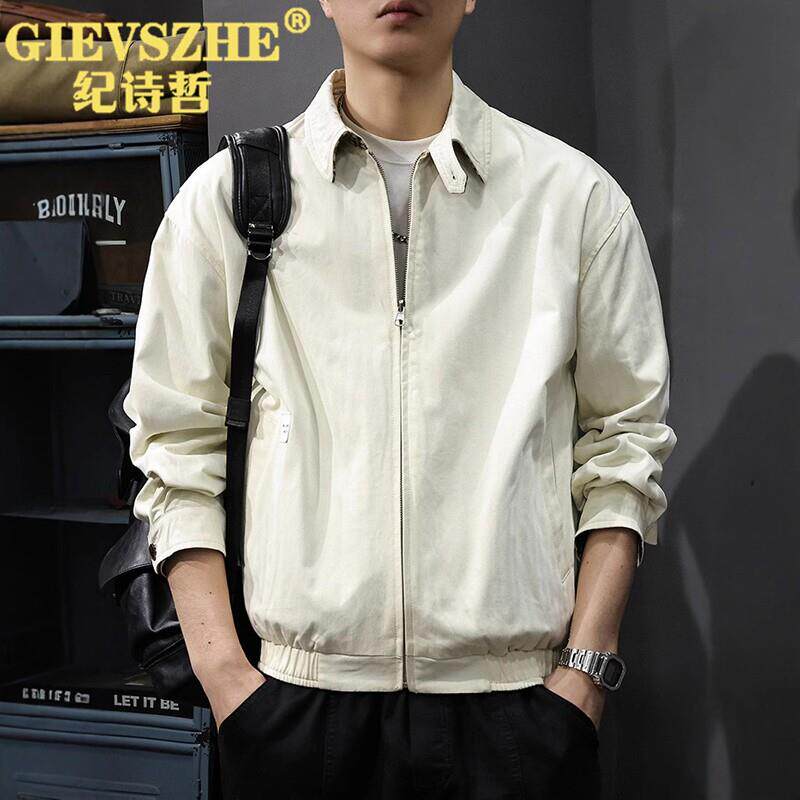 纪诗哲美式复古双面穿工装夹克男春季新款潮宽松大码翻领休闲外套