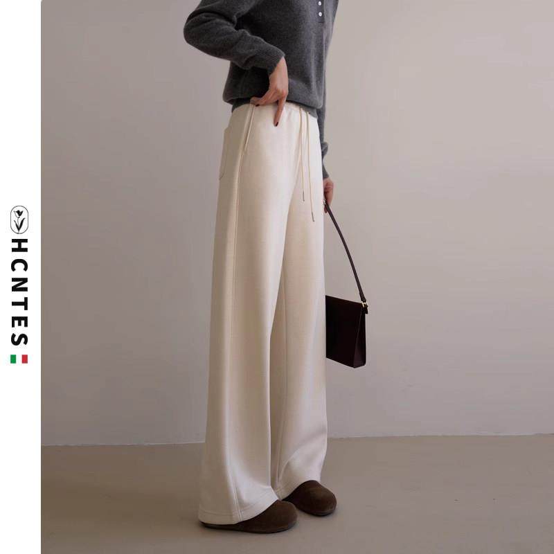 HCNTES直筒裤女2024冬季新款慵懒风高腰垂感显瘦加厚羊绒休闲长裤