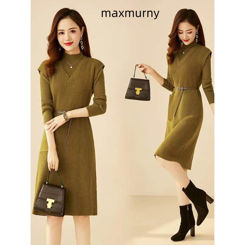 Max花呢风格羊毛背心连衣裙两件套女士秋冬法国高端中长毛衣裙