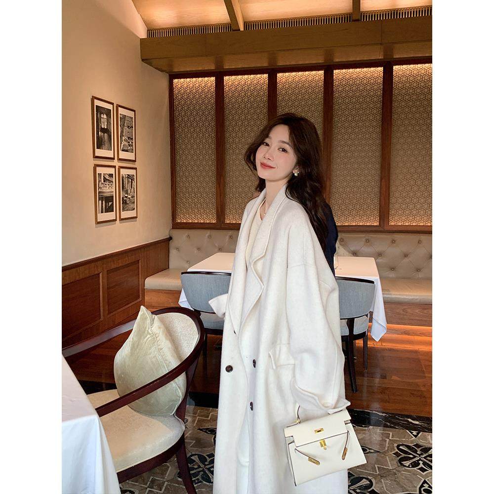 【曼城韶光】白色双面羊绒大衣女秋冬季高级感2025年新款毛呢外套