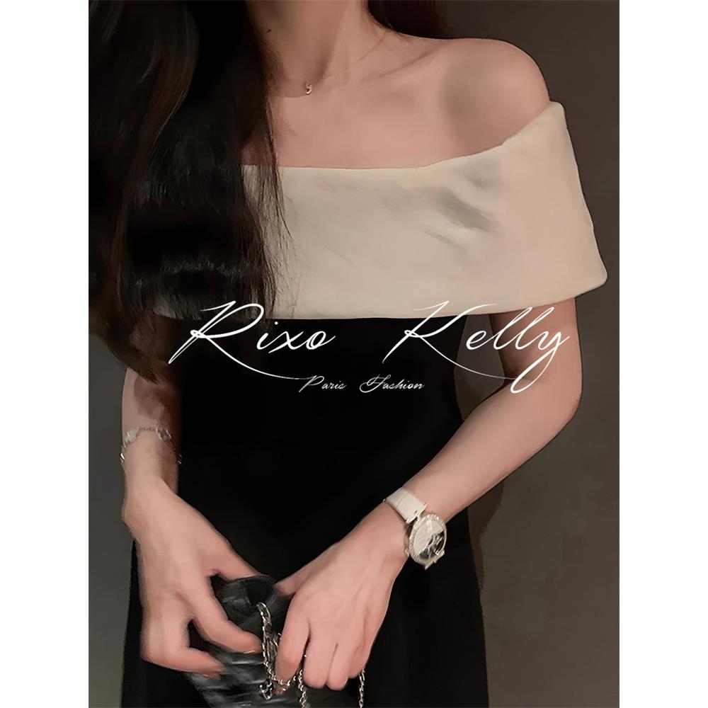 RIXO STREET法式高级感修身瘦腰气质显白一字肩连衣裙设计感礼服