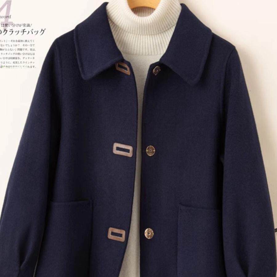 YENR 轻奢品牌双面羊绒大衣短款 秋冬新款小个子娃娃领羊毛呢外套