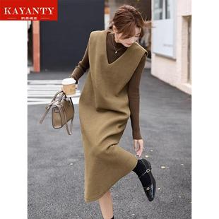 KAYANTY针织连衣裙女装2025年秋冬新款高级感背心长裙两件套装女