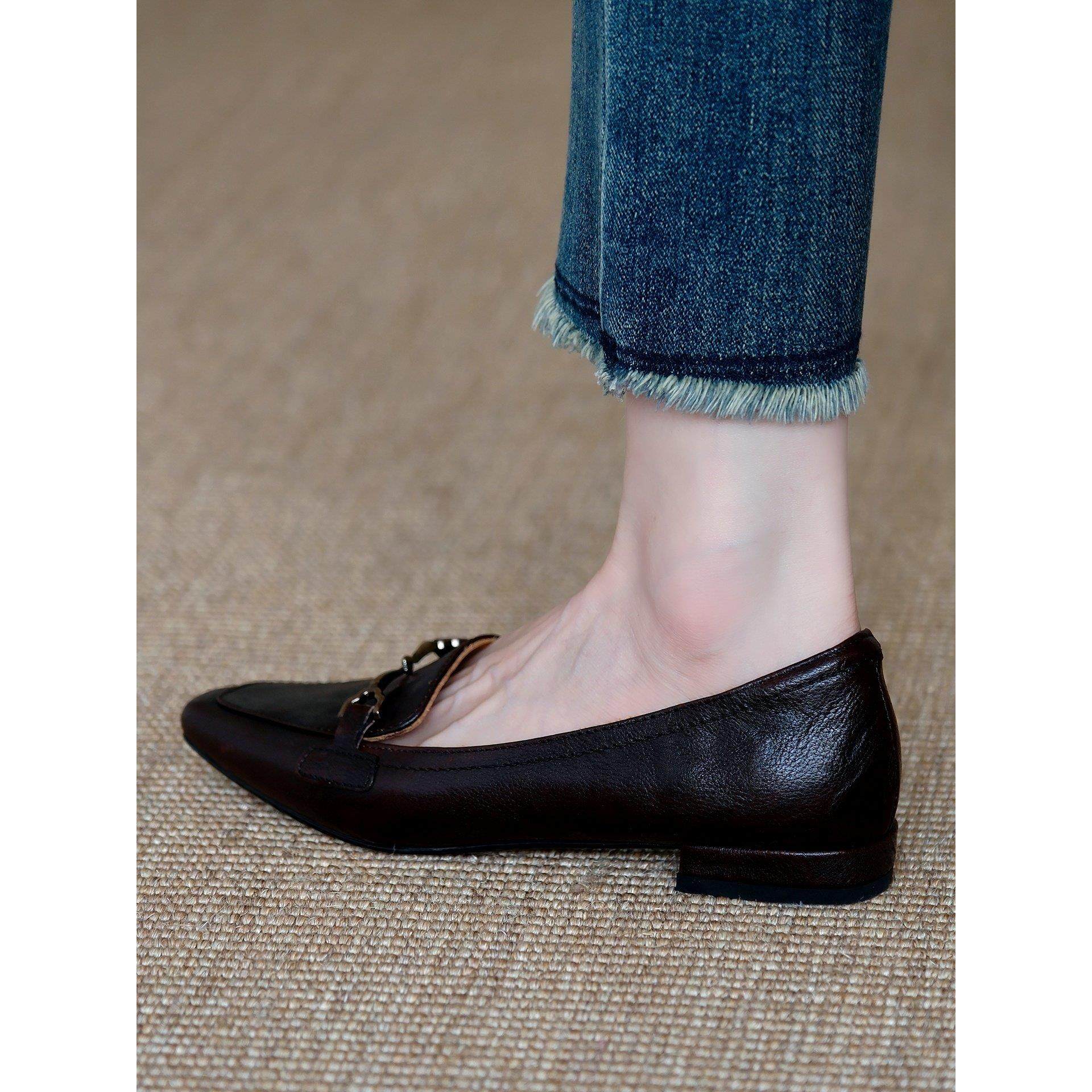 TOUCH MISS法国新款休闲风方头粗跟单鞋女乐福鞋百搭低跟小皮鞋女,女鞋,浅口单鞋,淘宝优惠券,粉丝福利购,淘宝优惠卷