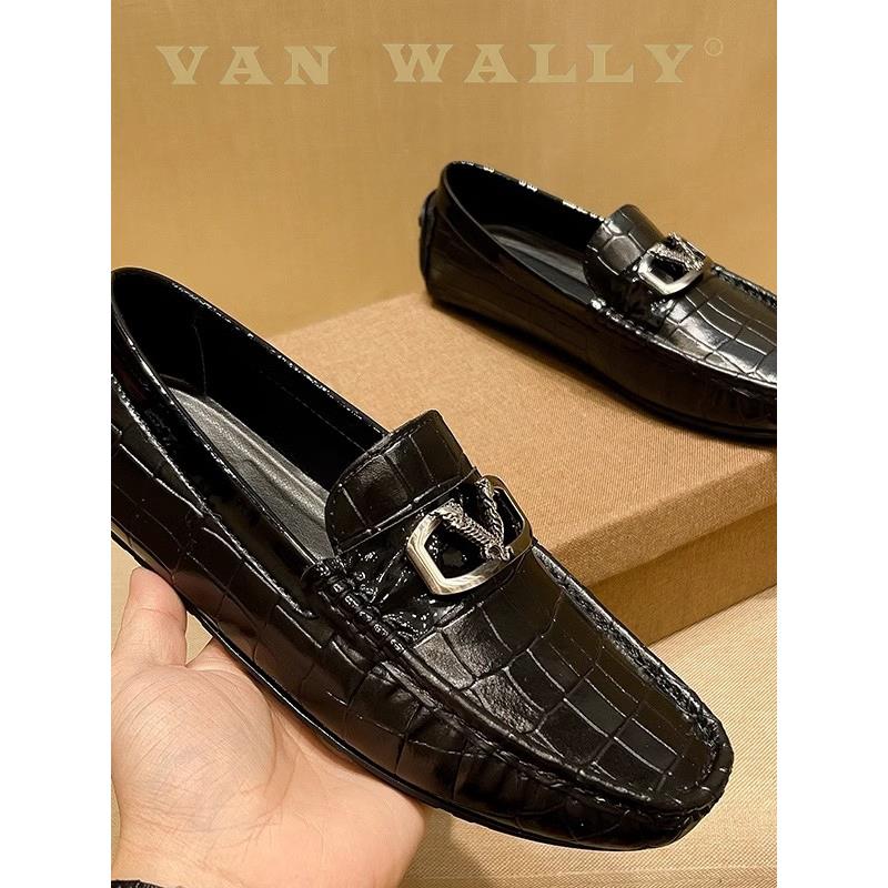 VANWALLY2024新款奢侈品高端鞋子男款时尚轻奢一脚蹬真皮休闲皮鞋